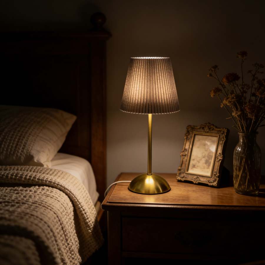 Lâmpada de Mesa Vintage com Pregas, Luminária Noturna de Tomada para Quarto, Decoração com Luz Suave, para Penteadeira,