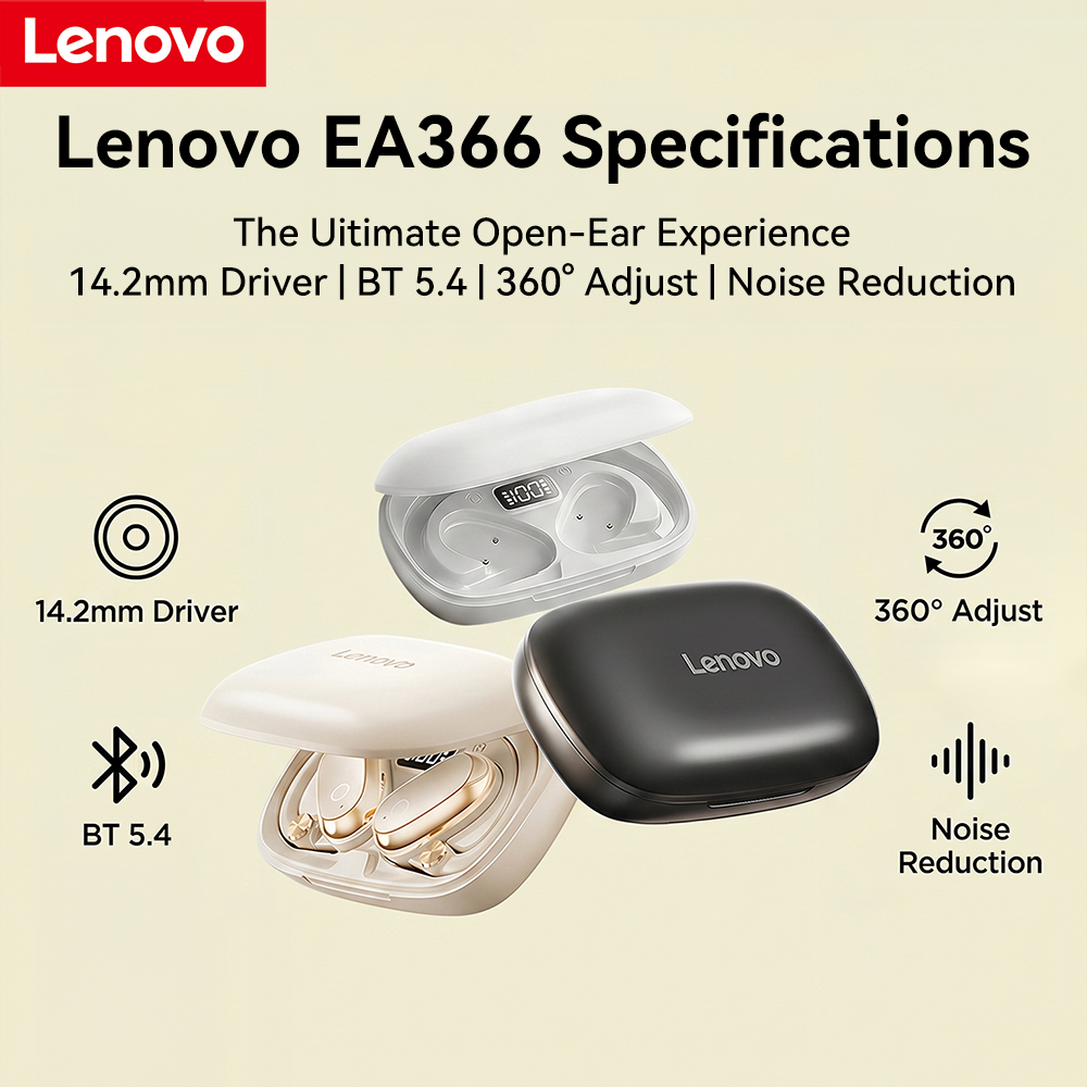  Fones de Ouvido Lenovo EA366 Fones de Ouvido Sem Fio Condução Aérea Fones de Ouvido Bluetooth 5.4 Gancho de Orelha
