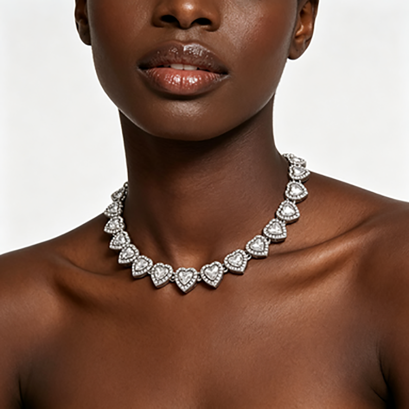 Colar de Hip Hop, colar com pingente de coração de 11 mm, colar de diamantes unissex, pulseira e acessório de moda