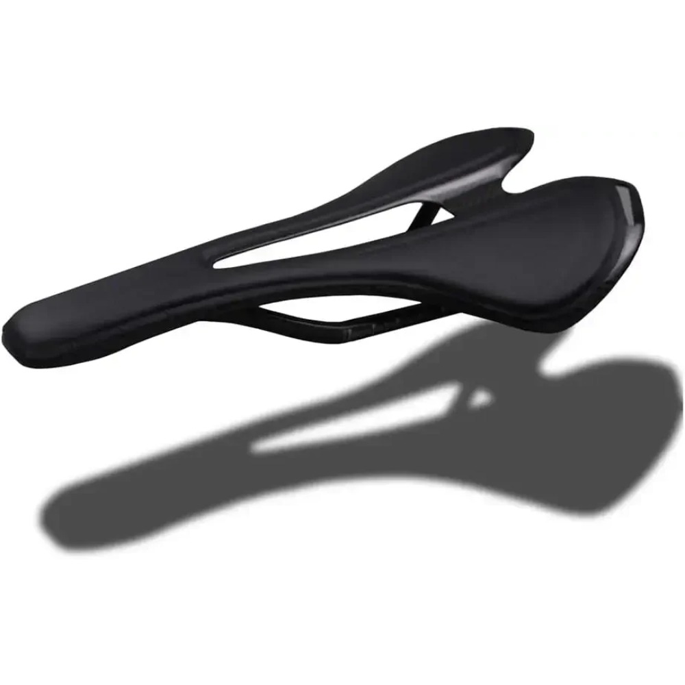 Selim de bicicleta dianteiro de fibra de carbono completa com revestimento de couro PU, selim MTB vazado