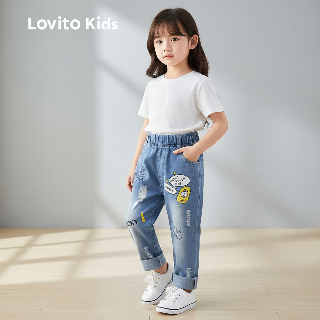 Lovito Jeans Infantis Casual Azul Menino Primavera Verão LNL123136 em Oferta na Shopee