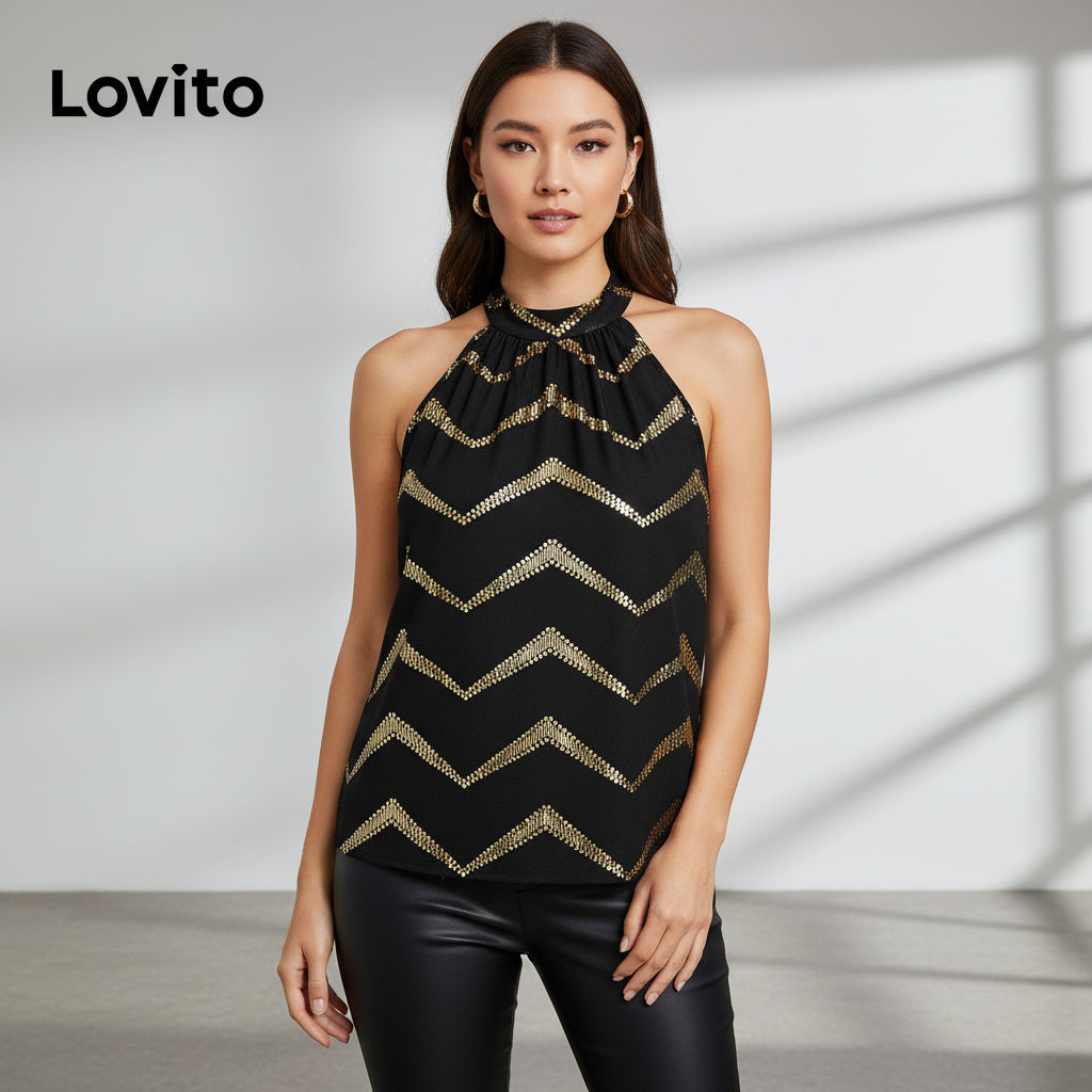 Lovito Blusa Plus Size Feminina Elegante Listrada com Babados LBL19317 em Oferta na Shopee