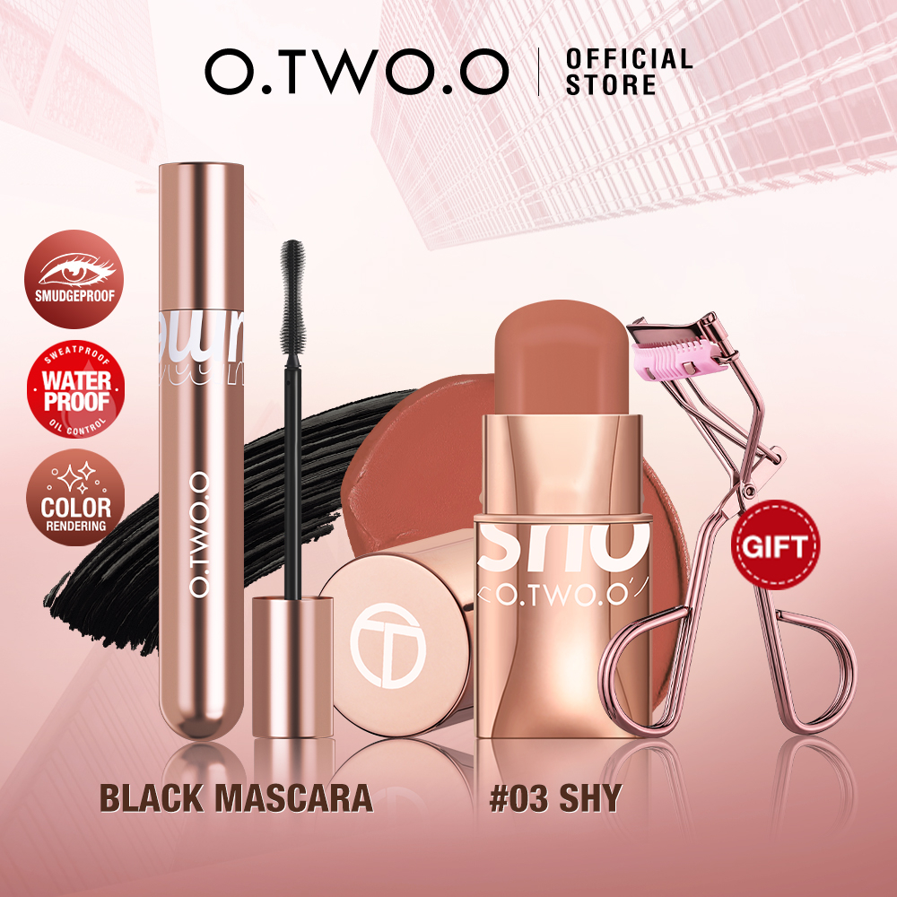 Conjunto de Maquiagem O.TWO.O 3 peças: Blush Glow Colour Bounce + Rímel + Curvador de Cílios à prova d’água