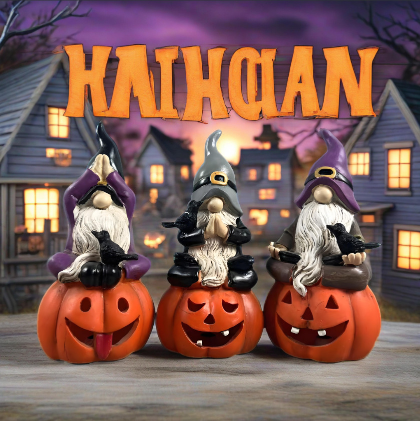 Gnomo De Halloween Em Abóbora E Corvo – Decoração De Lanterna De Resina Para Quintal Ao Ar Livre Amantes De