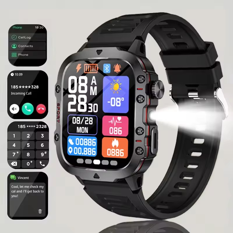 Novo Relógio Inteligente Outdoor Masculino Bluetooth com Monitor de Saúde, Chamada, Fitness à Prova d'Água para Android