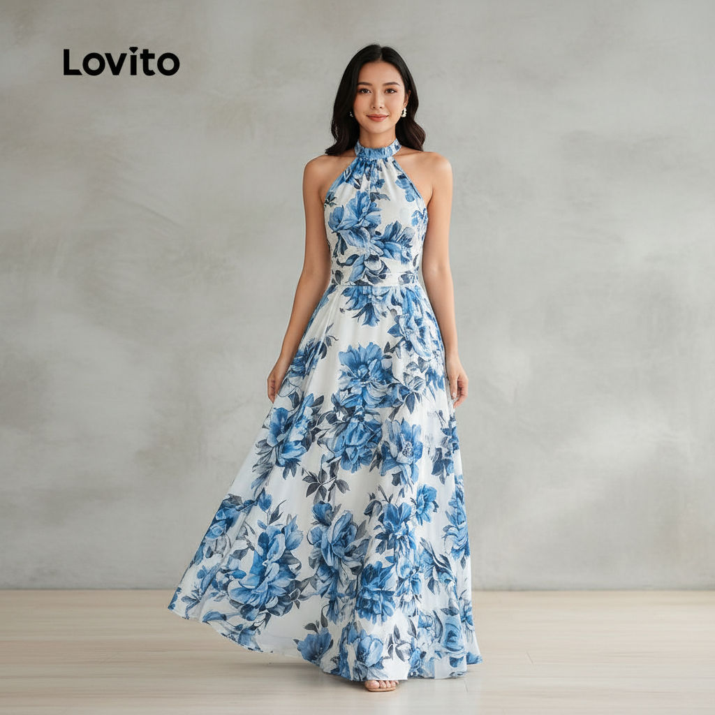 BR32-JAN26-D-1-Vestido estampado de cintura estreita com gola alta-DRB32BR032