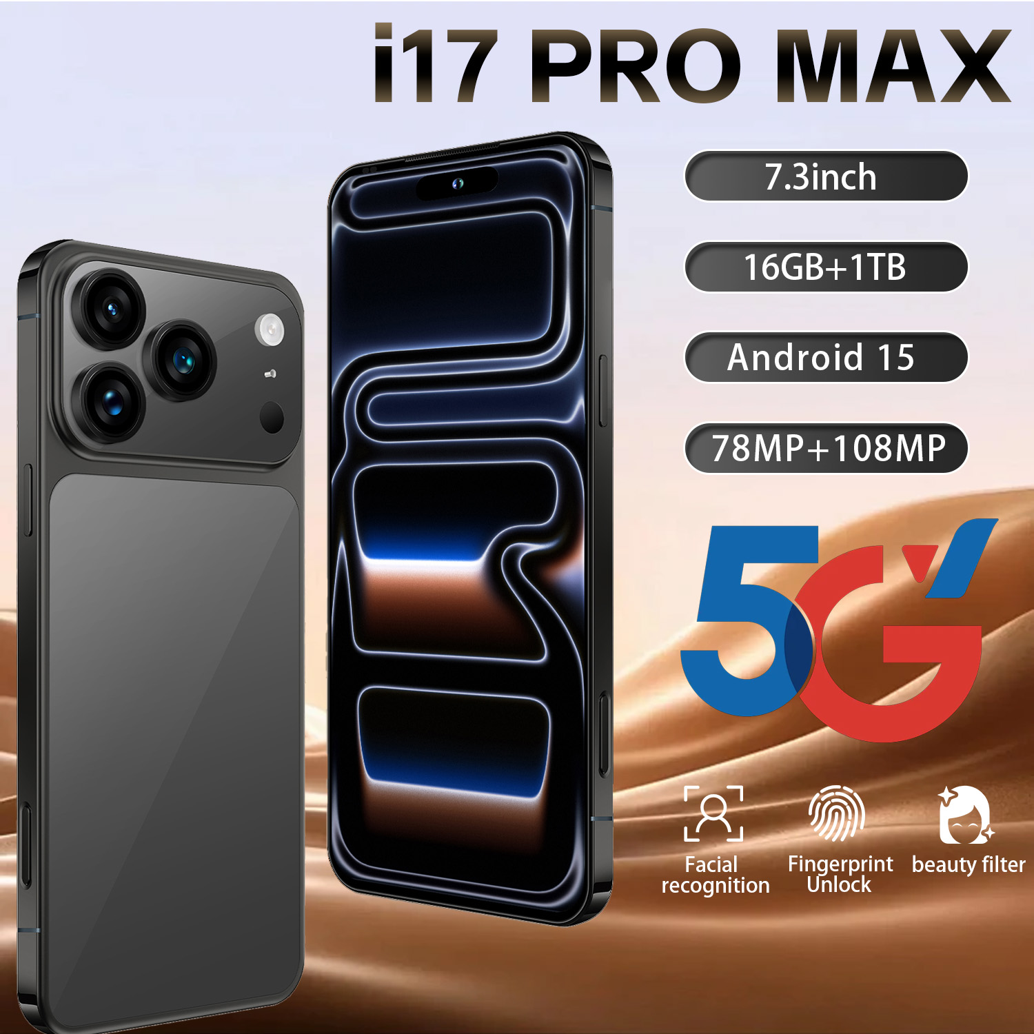 Smartphone I17 Pro Max 5G 7.3 Polegadas 12 Gb + 512 Android Telefone Desbloqueado