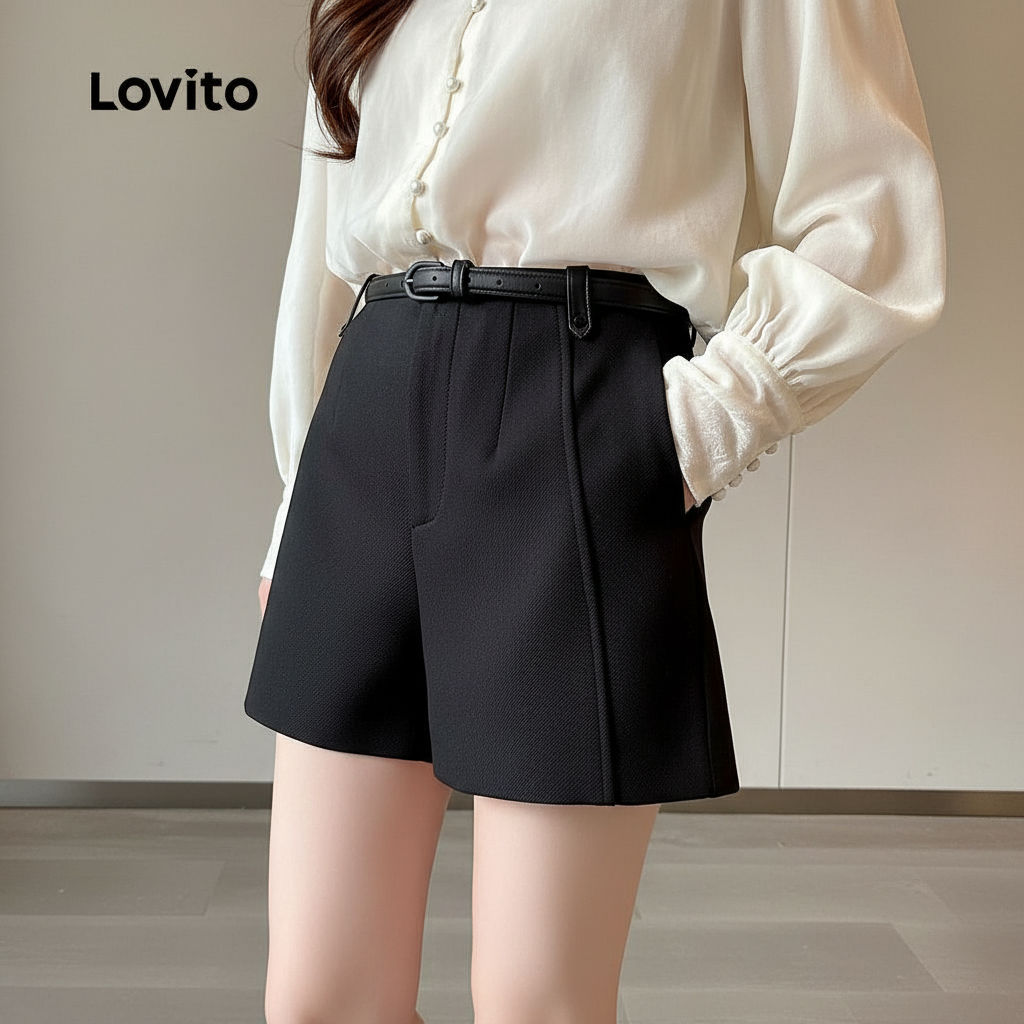 Lovito Shorts Casuais Simples para Verão Preto Femininos LK2AD1115 em Oferta na Shopee