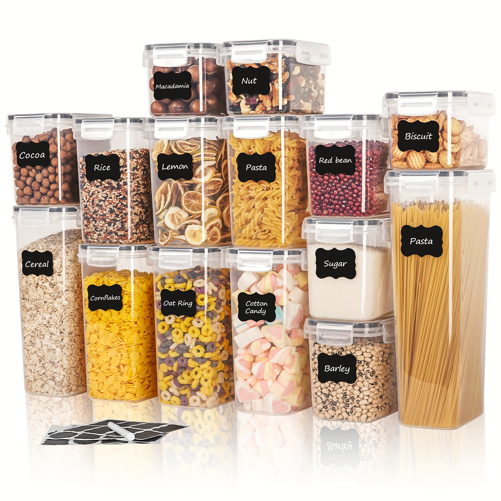 Conjunto De Recipientes De Especiarias Para Lanche De Plástico Transparente 15 Unidades Organizador De Cozinha Com Tampa