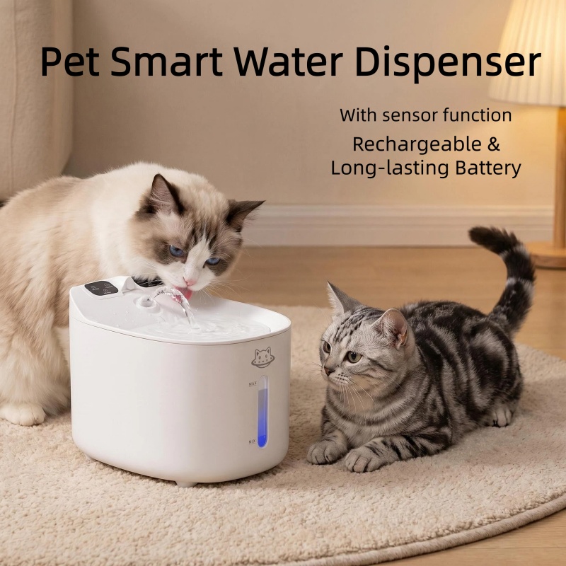 Fonte de água para gatos, bebedouro pet ultra silencioso de 2,2L com filtro de 4 estágios para gatos e cães