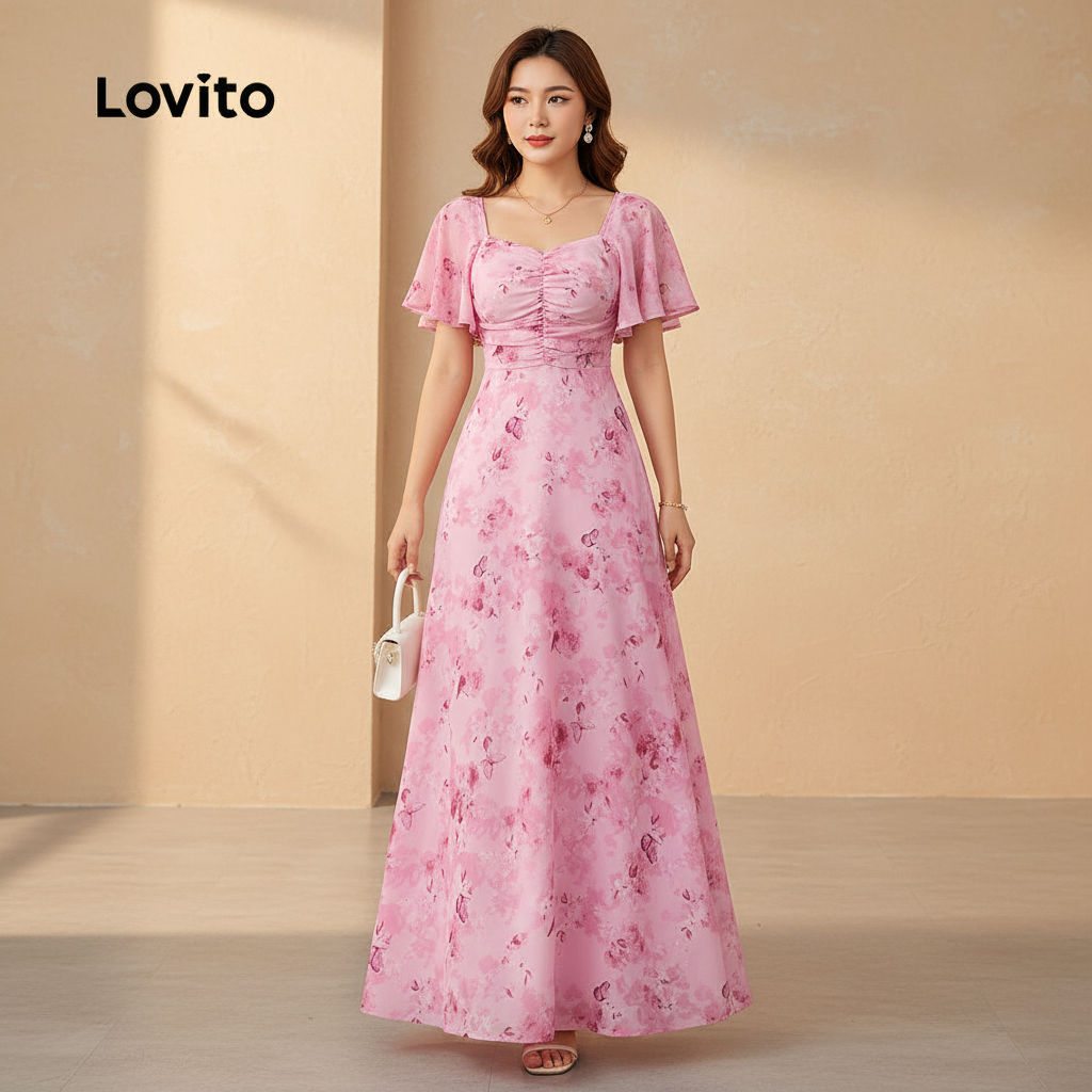 Lovito Vestido Plissado Boho Feminino Rosa para Primavera Verão LBL31043 em Oferta na Shopee