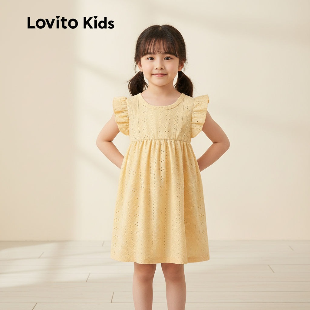 Lovito Kids Vestido Amarelo para Menina com Babados Primavera Verão em Oferta na Shopee