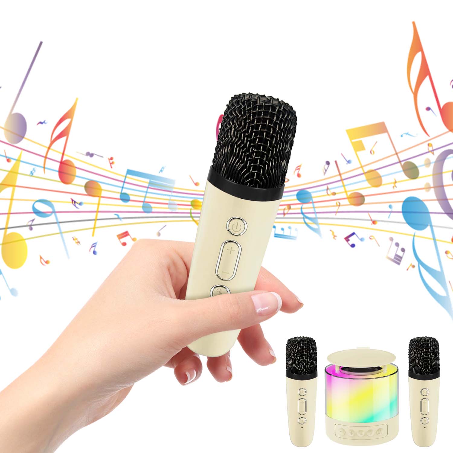 Mini Caixa de Som Bluetooth de Karaokê Portátil com 2 Microfones Sem Fio para Crianças e Adultos