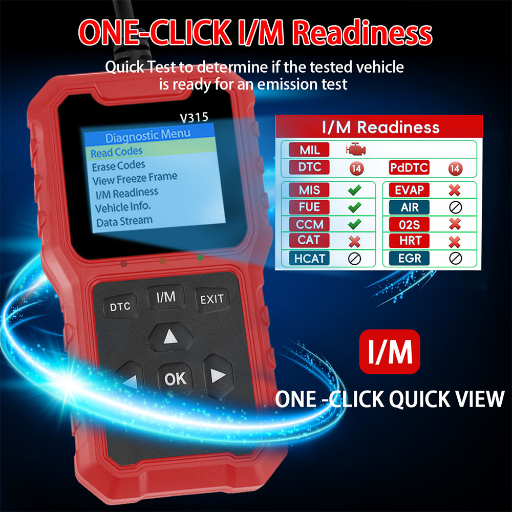 V315 Scanner OBD2 rápido de 10 segundos, leitor de código de falha do motor, testador de tensão para 99% de carros OBD2
