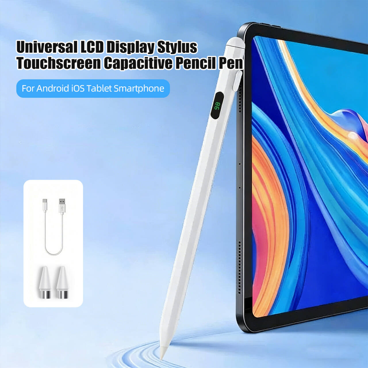 Caneta digital universal TOILEUM com luz LED e display de bateria, compatível com Android, iOS e Windows, para tablets