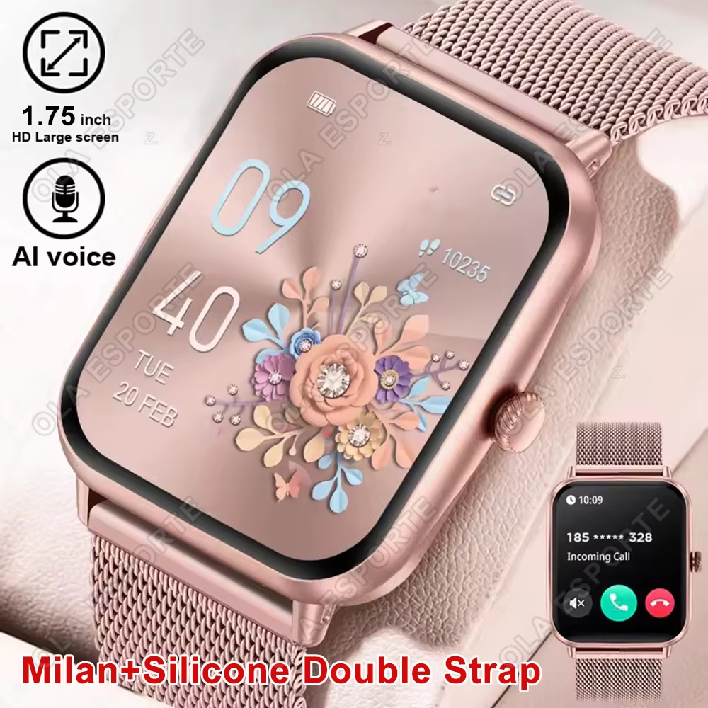 Relógio Inteligente Feminino com Monitor Cardíaco e Fitness, Bluetooth, Novo Relógio Masculino para Android e iOS