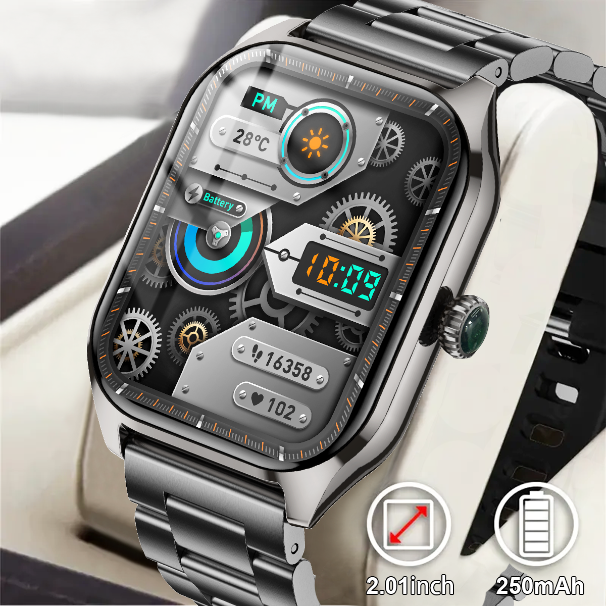 Smartwatch Relógio Inteligente Bluetooth Chamada 2.01 Polegada Tela Monitor De Sono Liga Zinco Esportivo Mensagem Alerta