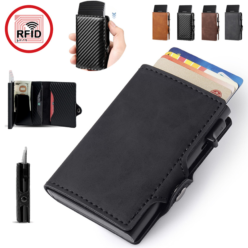 Porta-cartões de Crédito com Bloqueio RFID, Carteira Minimalista Masculina, Bolsa de Dinheiro, Fibra de Carbono,
