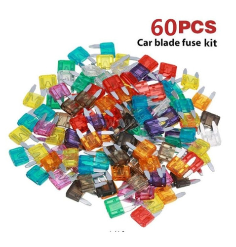 60pcs Mini Fusíveis De Carro Com Ferramenta Extratora-Variedade De Lâmina Para Serviço Pesado (5A-30A)-Codificado Por Co