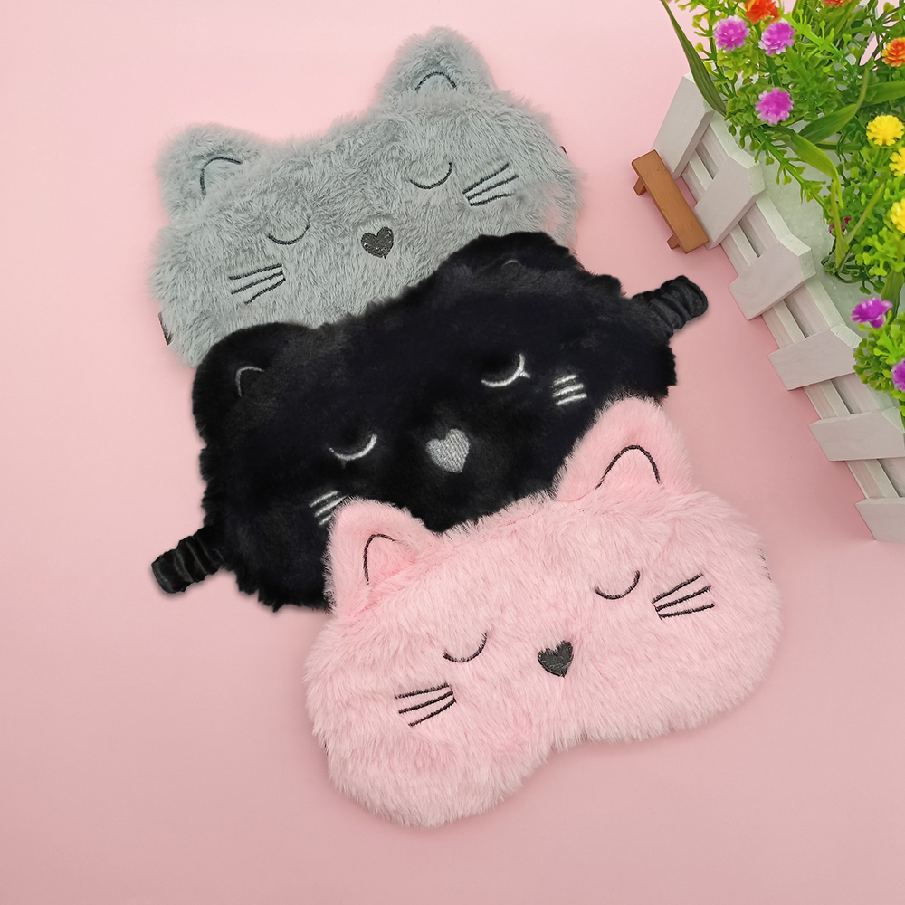 Máscara De Dormir De Gato Fofo – Olhos Com Contorno 3D , Venda Blackout Ultramacia Para Viagens E Cochilos
