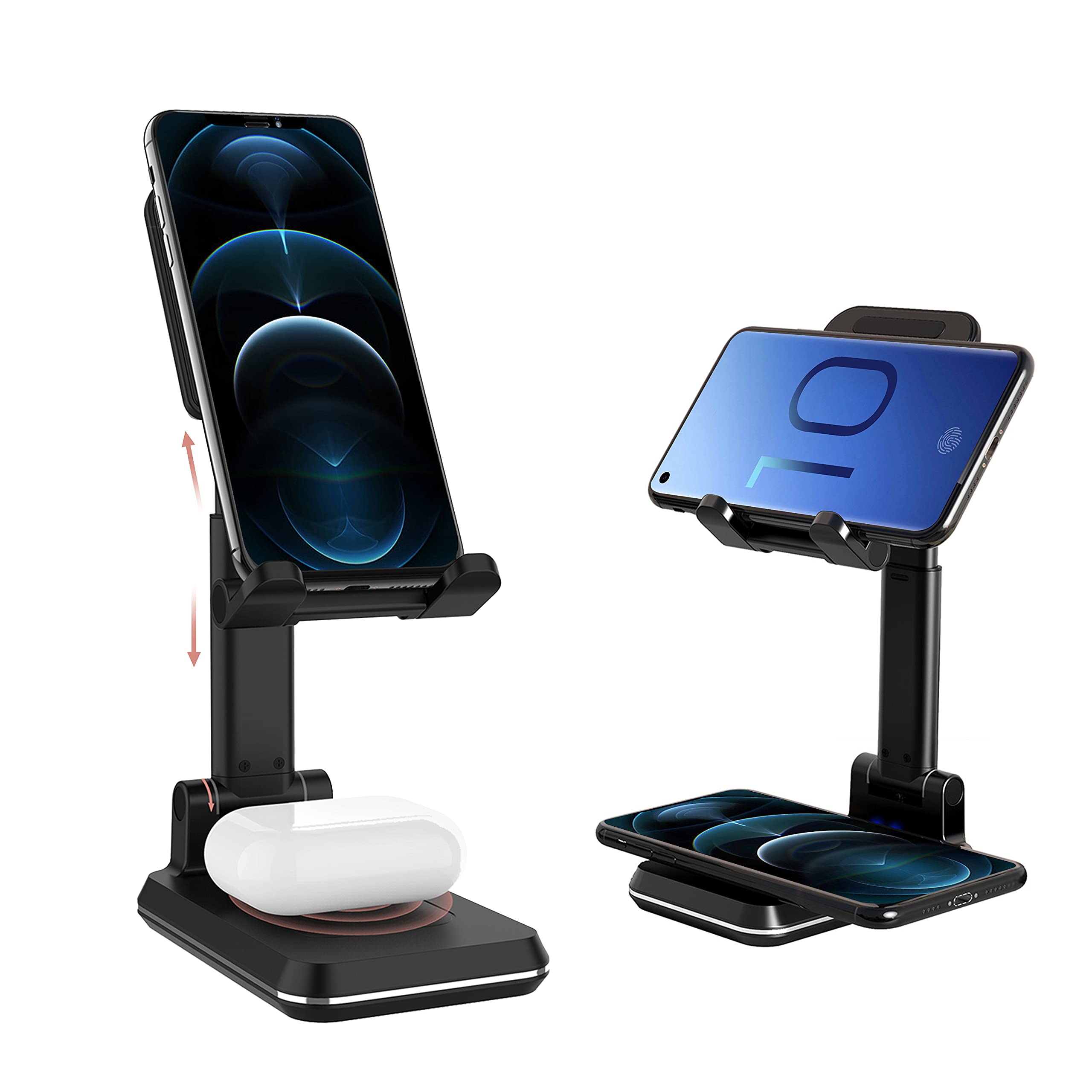 Carregador Ajustável para Telefone e , Suporte de Carregador Sem Fio 15W, Compatível com iPhone 16-12, Samsung Galaxy
