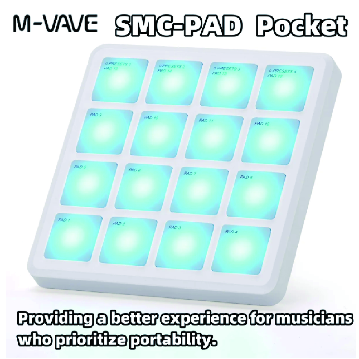 M-VAVE SMC-PAD POCKET Bateria MIDI Bluetooth com 16 pads sensíveis à velocidade, interface USB-C para DJ e produtor