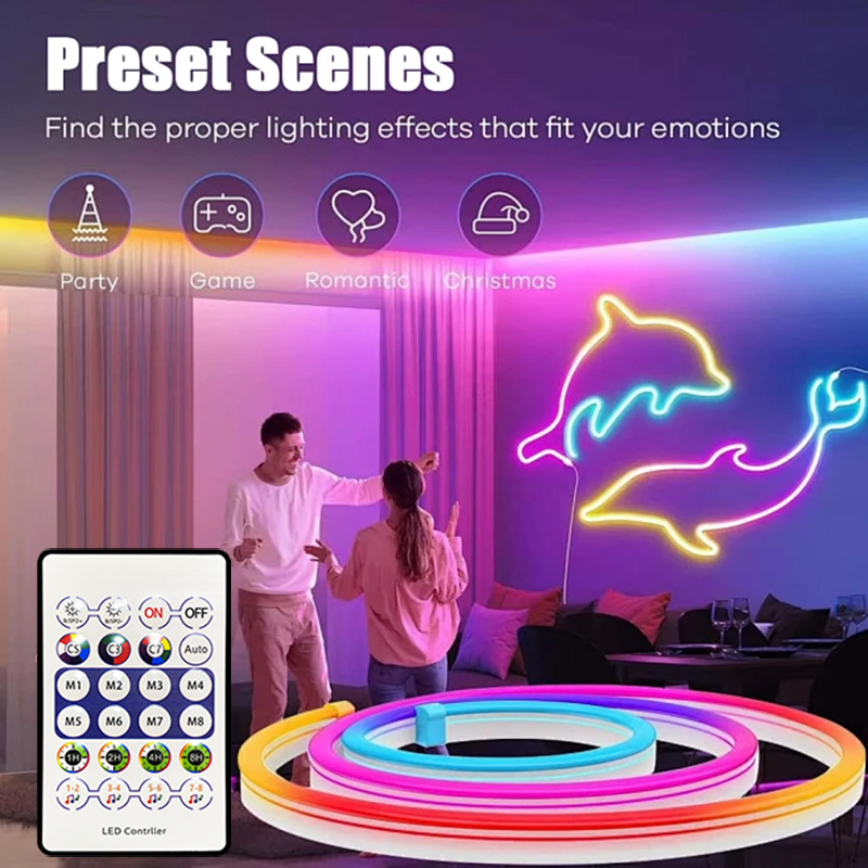 10m / 5m / 3m / 1m  Lâmpada flexível RGBIC Neon, sincronizada com música, aplicativo, 16M de cores, compatível com