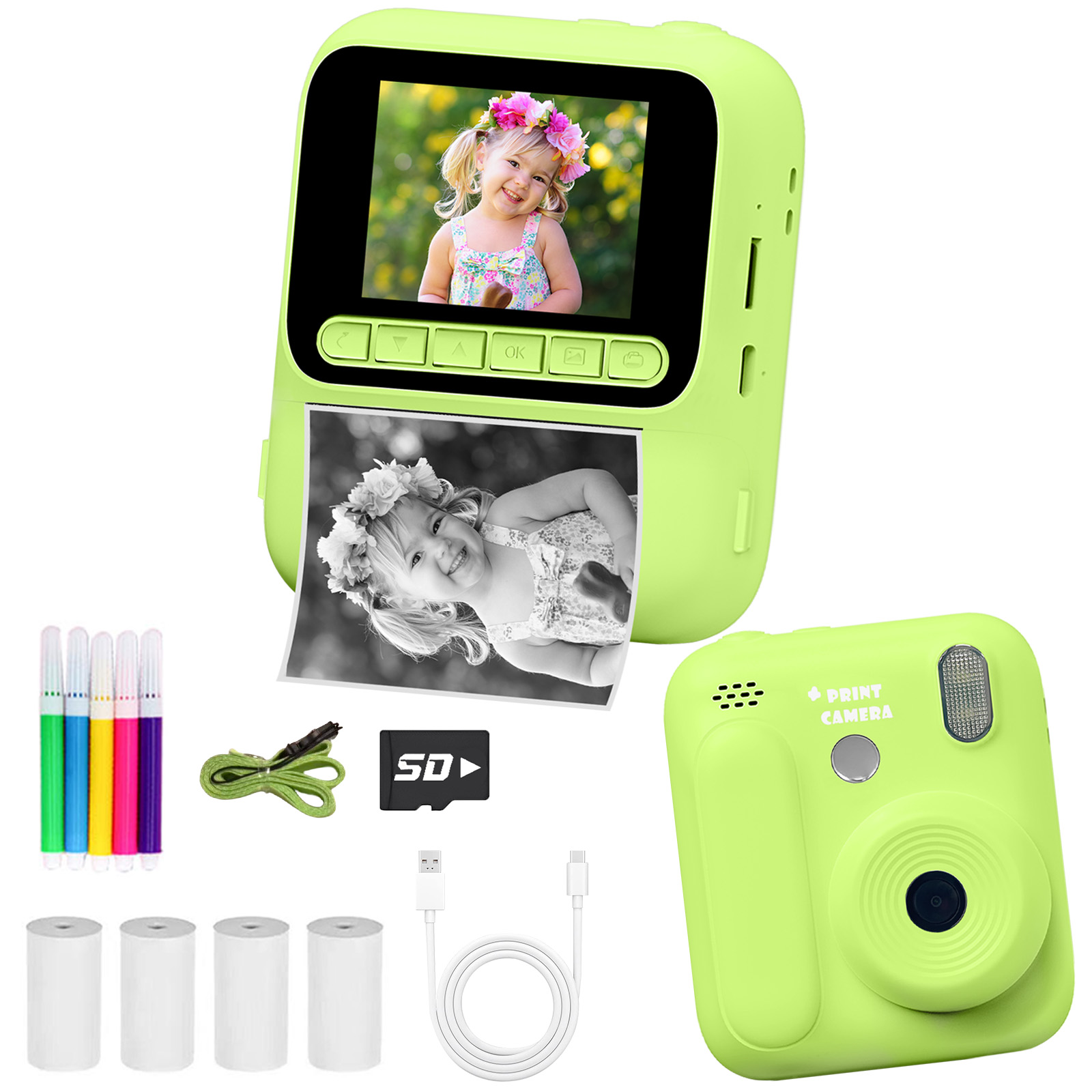 Câmera De Impressão Instantânea Primária Crianças Modos Divertidos Inteligentes Painel Toque Do Telefone Lente Dupla Edu