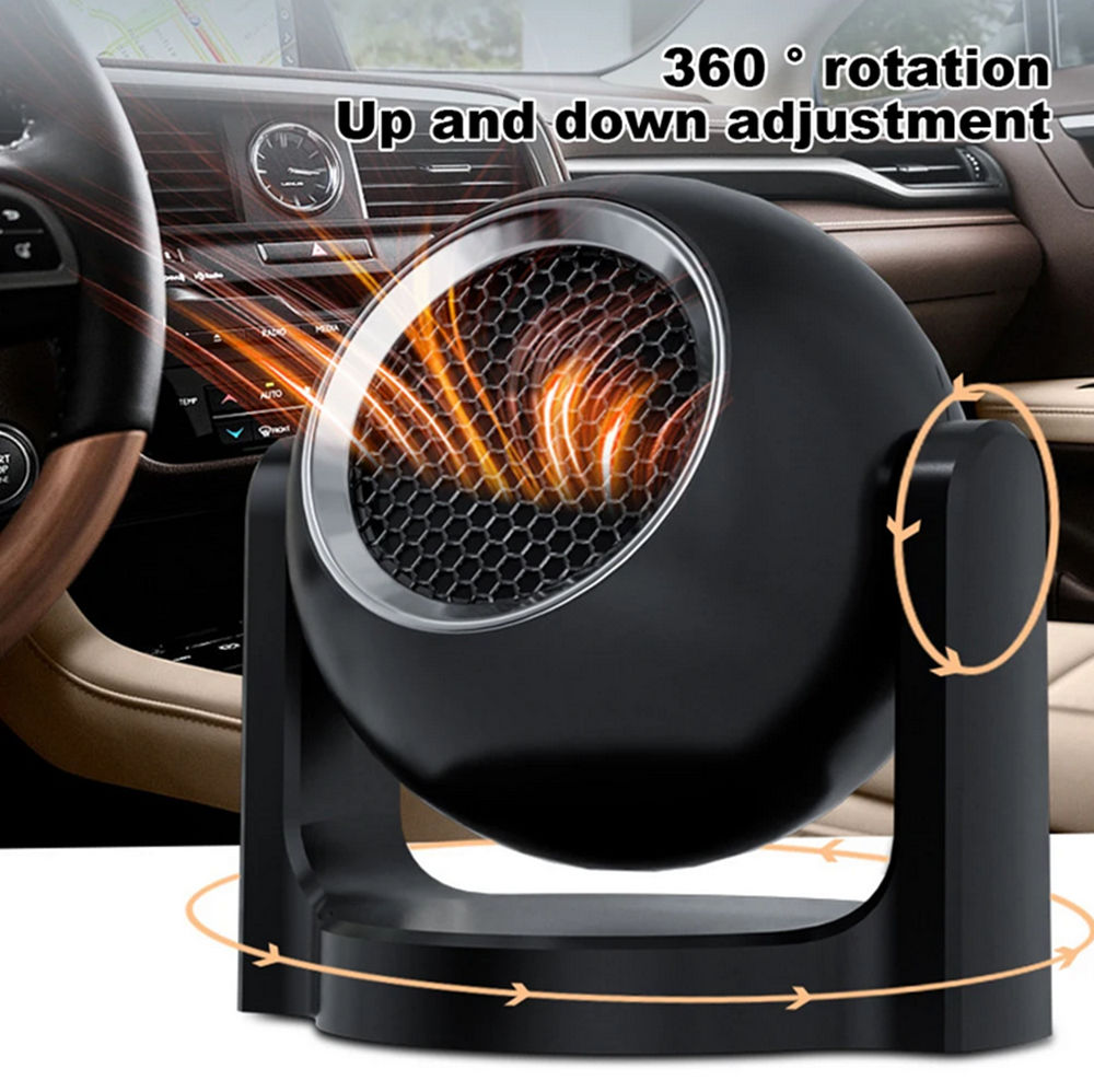 Aquecedor Rotativo para Carro 12V/24V Portátil para Para-brisa Aquecedor/Desfogador/Ventilador de Ar Quente/Frio Preto