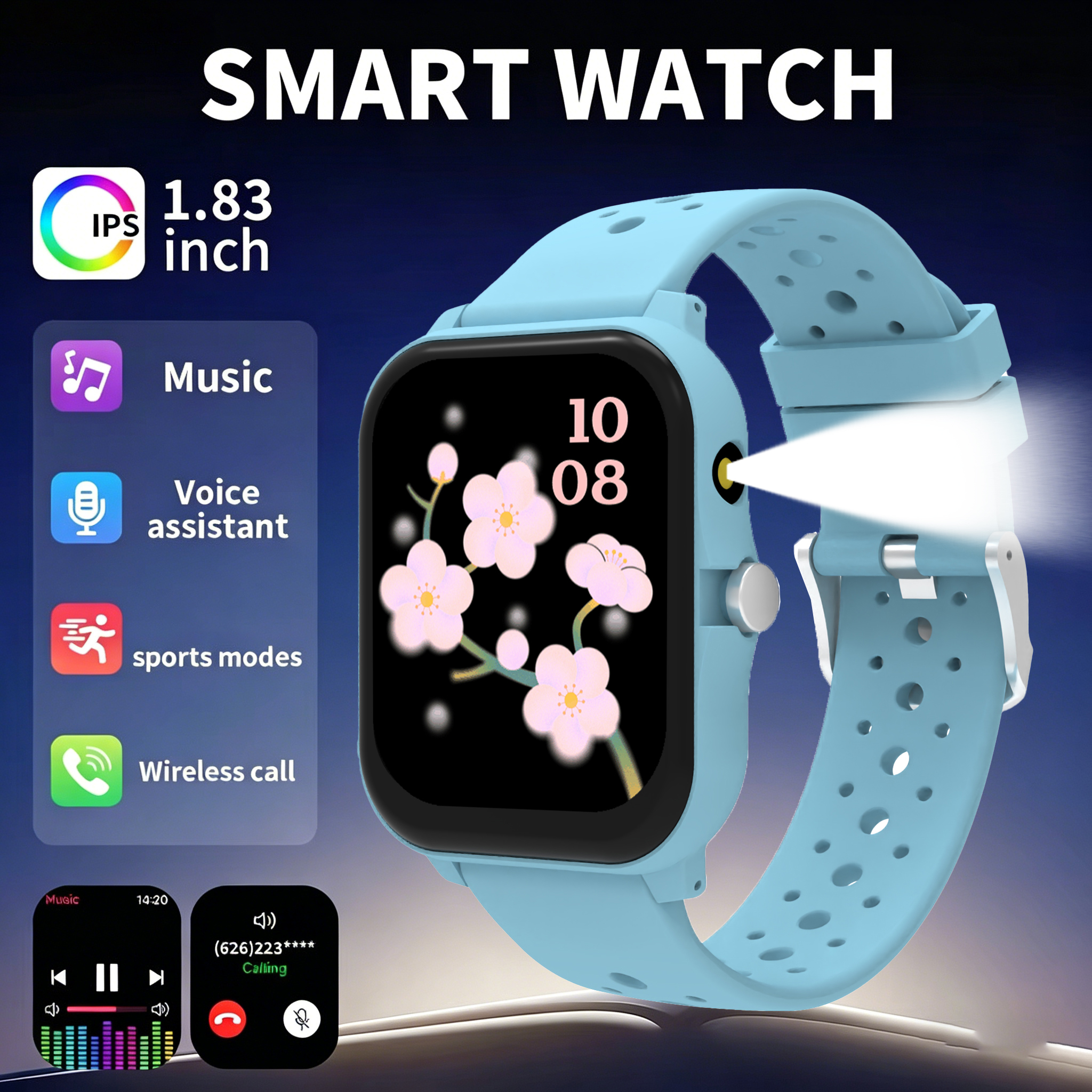Novo Smartwatch Android 2026 - Telefone Inteligente 1,83 Polegadas, Tela Colorida, Chamada Bluetooth, Lanterna LED,