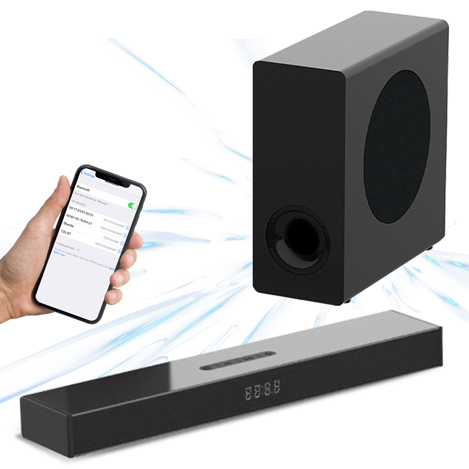 Soundbar Sem Fio, 160 W, com Refletor de Graves e Instalação Fácil, Caixa de Som Sem Fio, Sistema de Som Surround para
