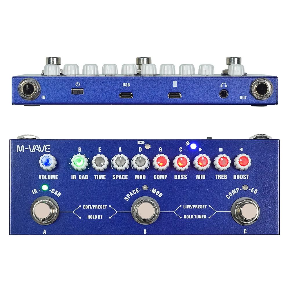 M-VAVE Cube BABY: Pedaleira Multi-Efeitos Recarregável para Baixo e Guitarra Elétrica, com Função de Interface de Áudio
