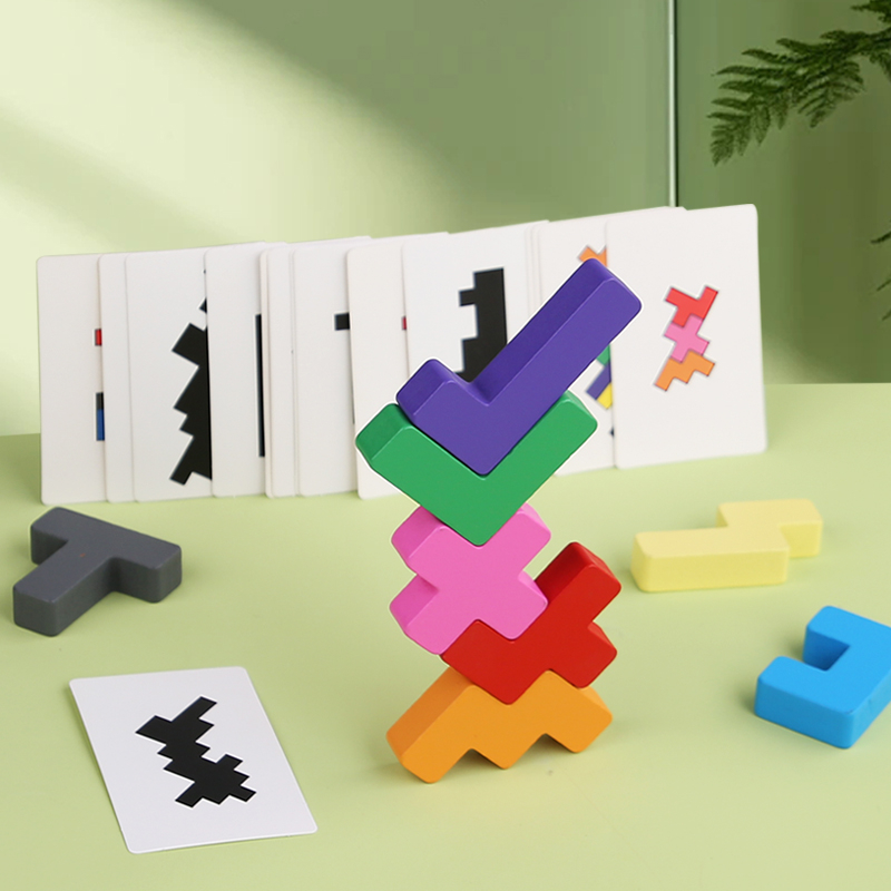 Quebra-Cabeça Montessori Tetris de Madeira 3D | Jogo de Empilhar Blocos Geométricos | Brinquedo de Desafio Cerebral