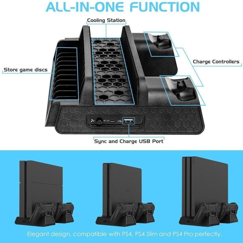 DOBE Suporte Carregador e Resfriador para PS4/Slim/Pro, Estação Dupla para Carregar Controles, Armazenamento de Jogos — imagem 2 de 2