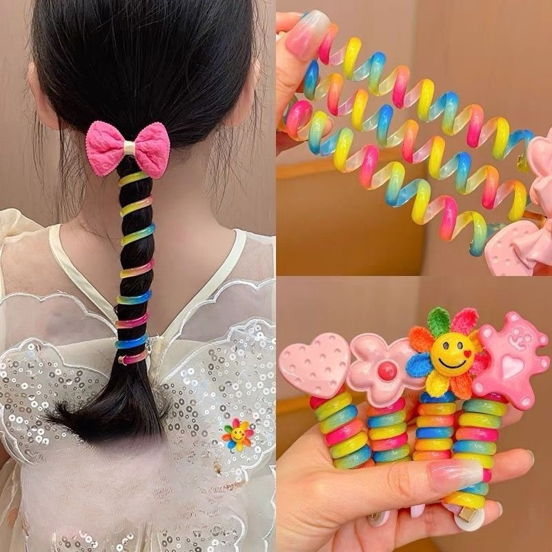 Rolo de Cabelo Arco-íris Girassol, Linha Telefônica, Elástico de Borracha de Alta Elasticidade, Corda de Rabo de Cavalo