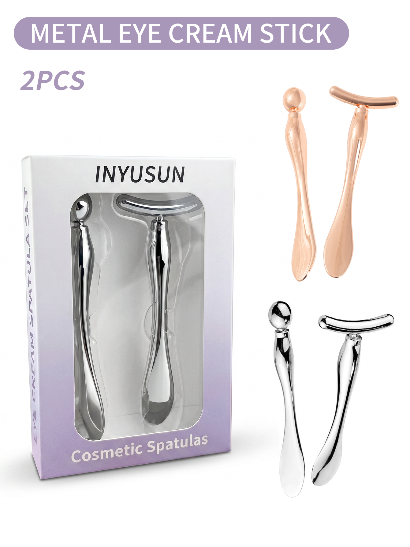 Conjunto de bastão de creme para os olhos - uma espátula redonda para creme facial e uma vara facial de massagem em T,