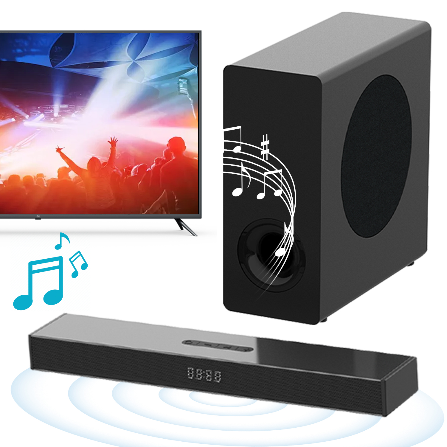 Soundbar com Subwoofer de Graves Profundos Potentes e Som Surround 3D, Caixa de Som para TV com Múltiplos Modos de Áudio