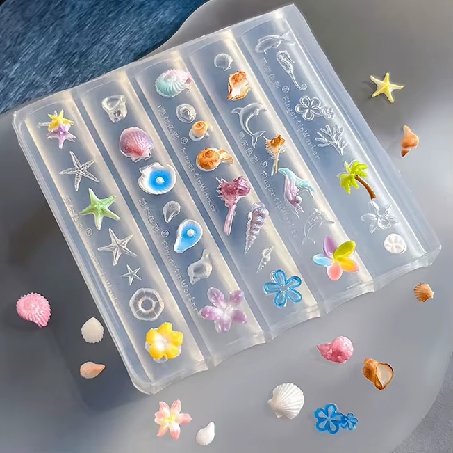 Conjunto de Moldes 3D Acrílico para Unhas: Lírio, Concha do Mar, Concha, Coral e Estrela do Mar, Decoração de Arte em