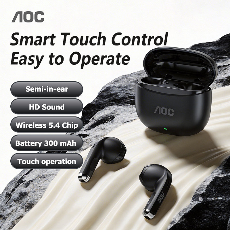 Fones de Ouvido Bluetooth Sem Fio AOC – Fones Intra-Auriculares Semi-Intra-Auriculares com Cancelamento de Ruído, Som
