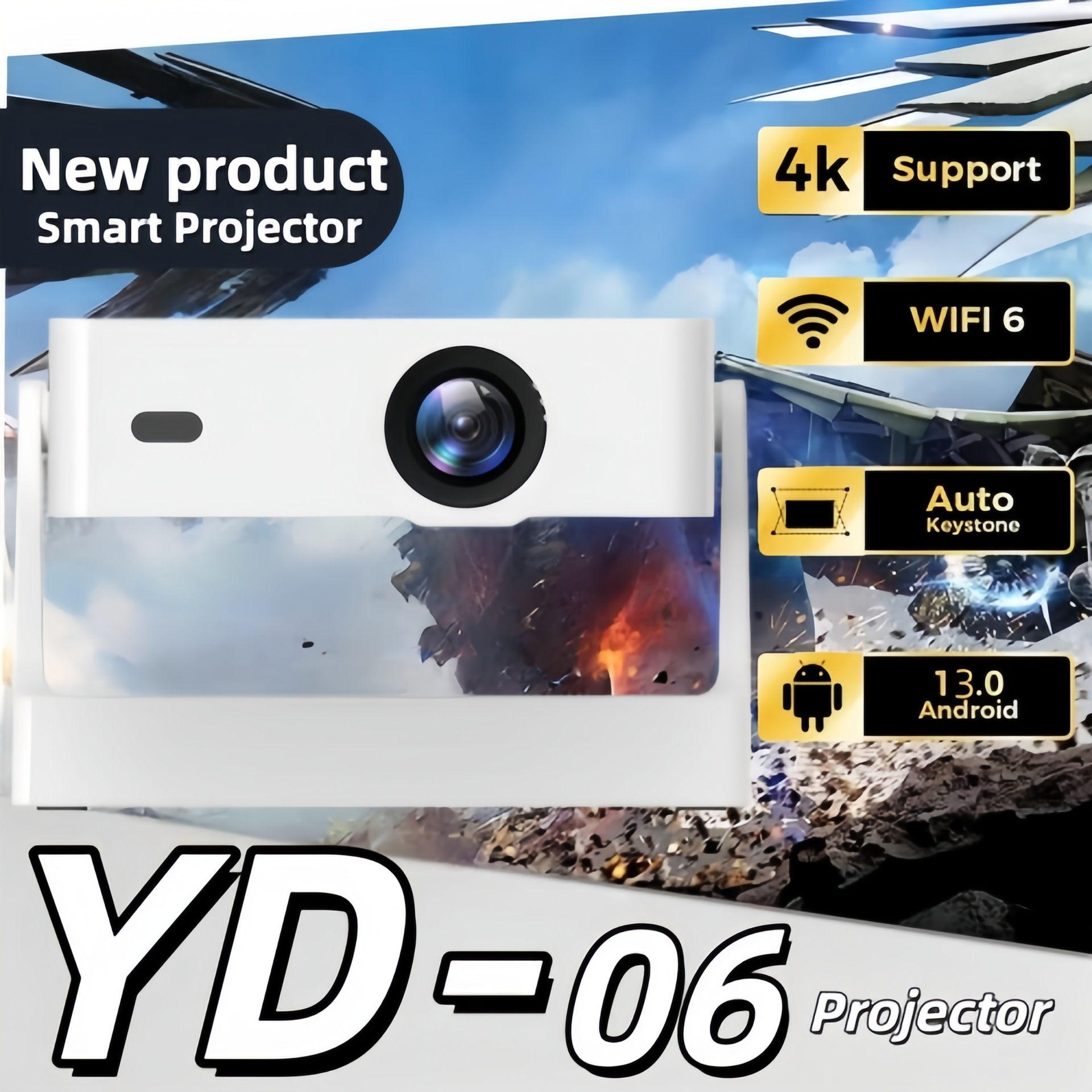 Projetor transfronteiriço YD-06, Bluetooth de dupla frequência, Android 13, alta definição 1280*720, projetor
