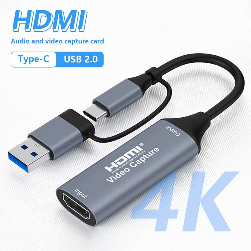 Placa de captura de vídeo USB-C para HDMI 4K 30Hz HD para jogos, transmissão ao vivo e uso em PC, laptop e adaptador Pro