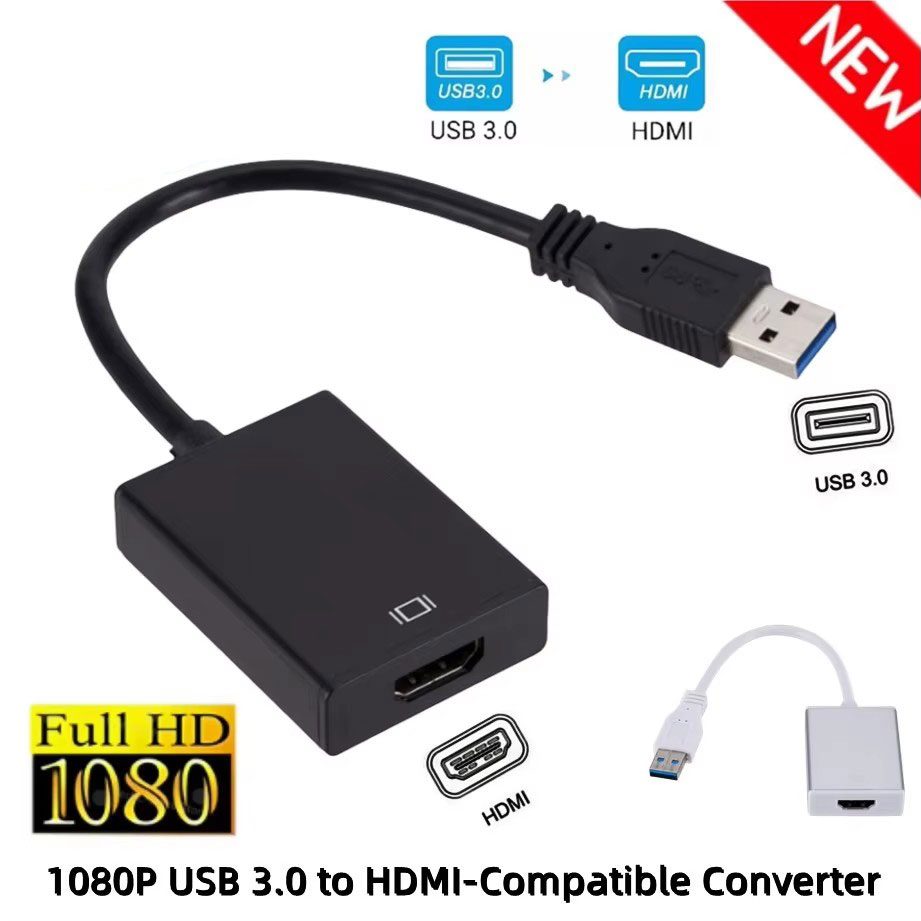 Conversor USB 3.0 para HDMI Compatível, Adaptador de Áudio e Vídeo para PC, Laptop, Projetor, HDTV, Windows, Cabo