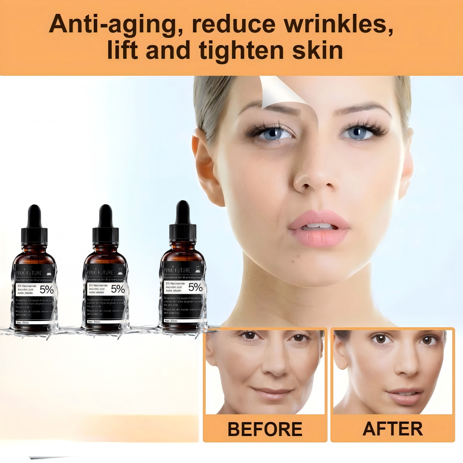 Sérum Clareador de Niacinamida e Vitamina C para o Rosto, 3 unidades
