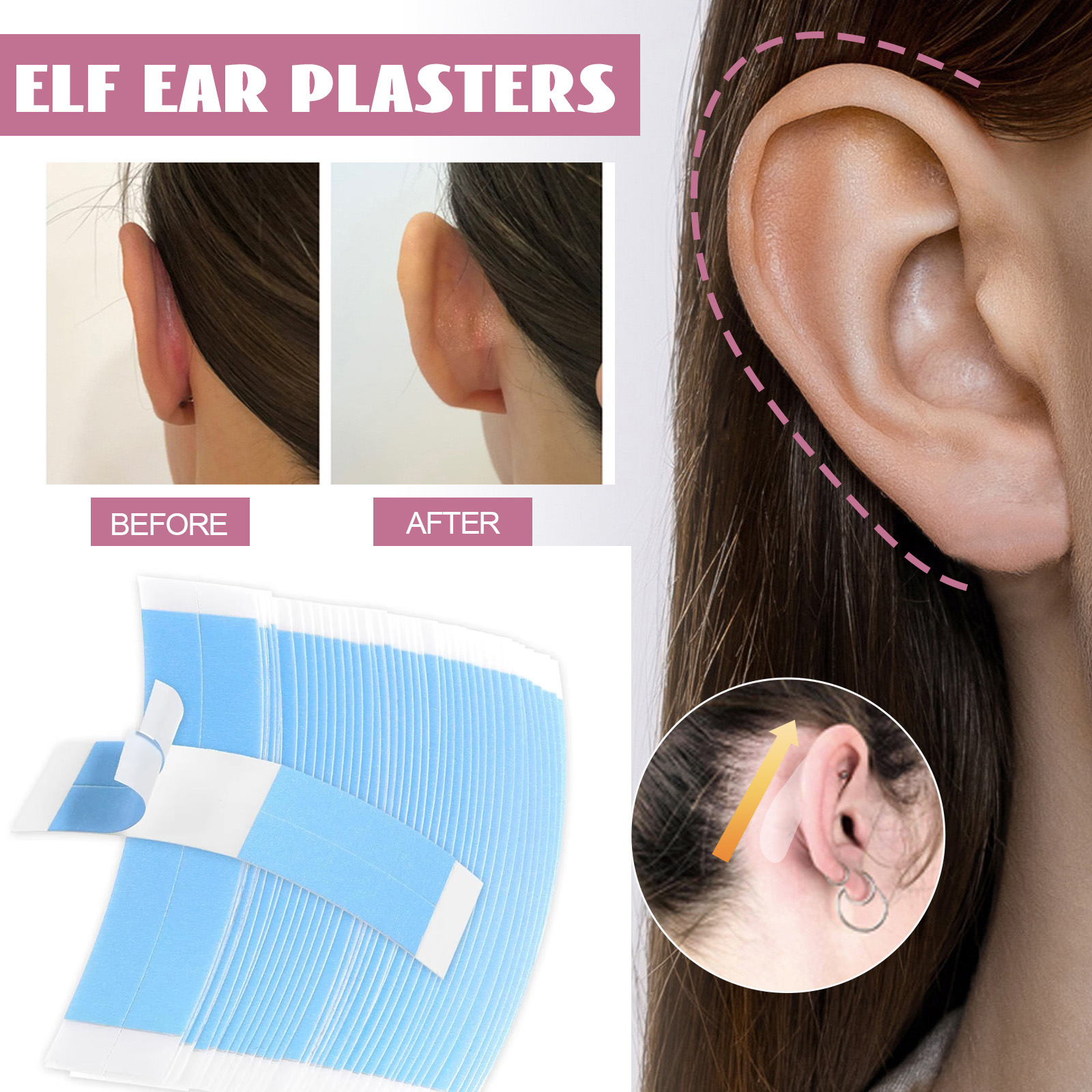 Adesivos para Correção de Orelha Orelha de Elfo Corretor de Orelha de Silicone Suporte para Orelhas Proeminentes Fita