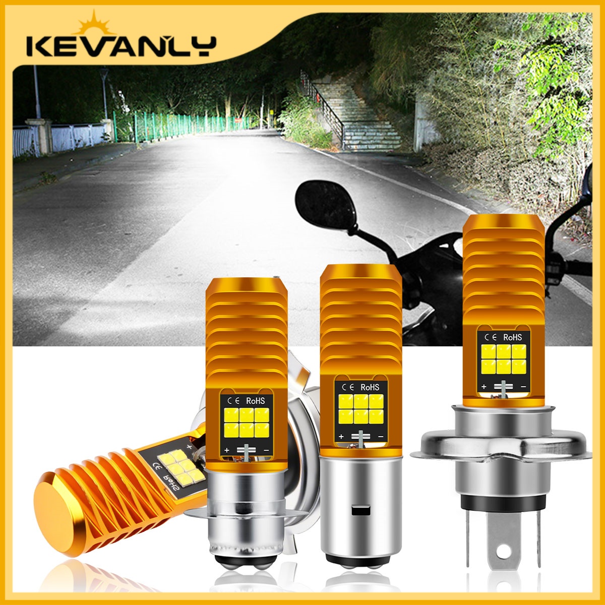  KEVANLY 1 unidade Farol LED para motocicleta H4 BA20D T19 P15D H6M 6000K, lâmpada super brilhante 12V, acessórios para