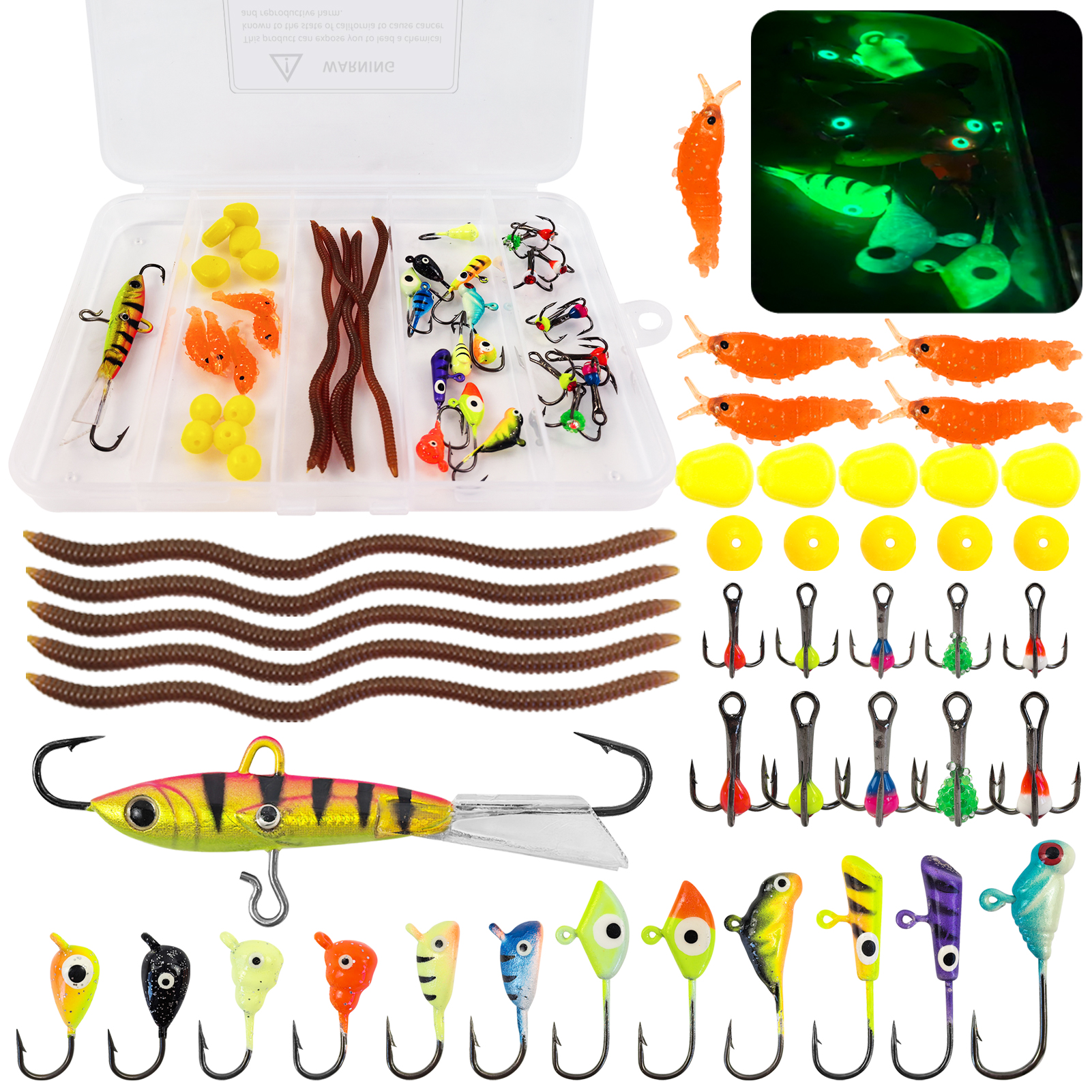 Kit de Pesca no Gelo LUREBITE 44 peças/lote, Anzóis Jig Head, Iscas de Afundamento de Metal com Vibração de Equilíbrio,