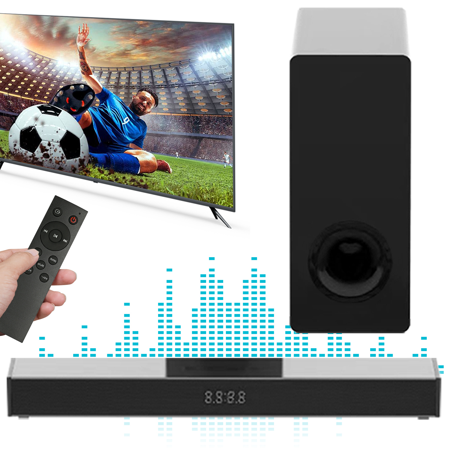 Barra de Som Sem Fio 160W com Subwoofer para Home Theater, Sistema de Som Surround Tudo-em-Um