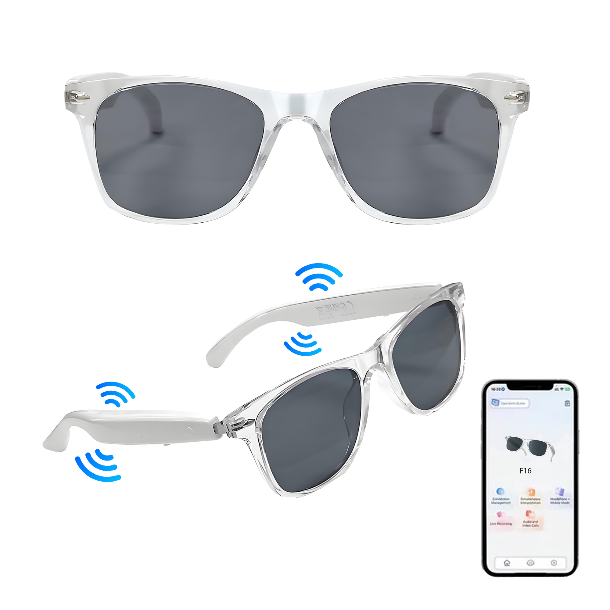 Óculos Inteligentes Fotocromáticos, Áudio Bluetooth de Condução Óssea com Proteção UV400 e Luz Azul, Controle por Toque,