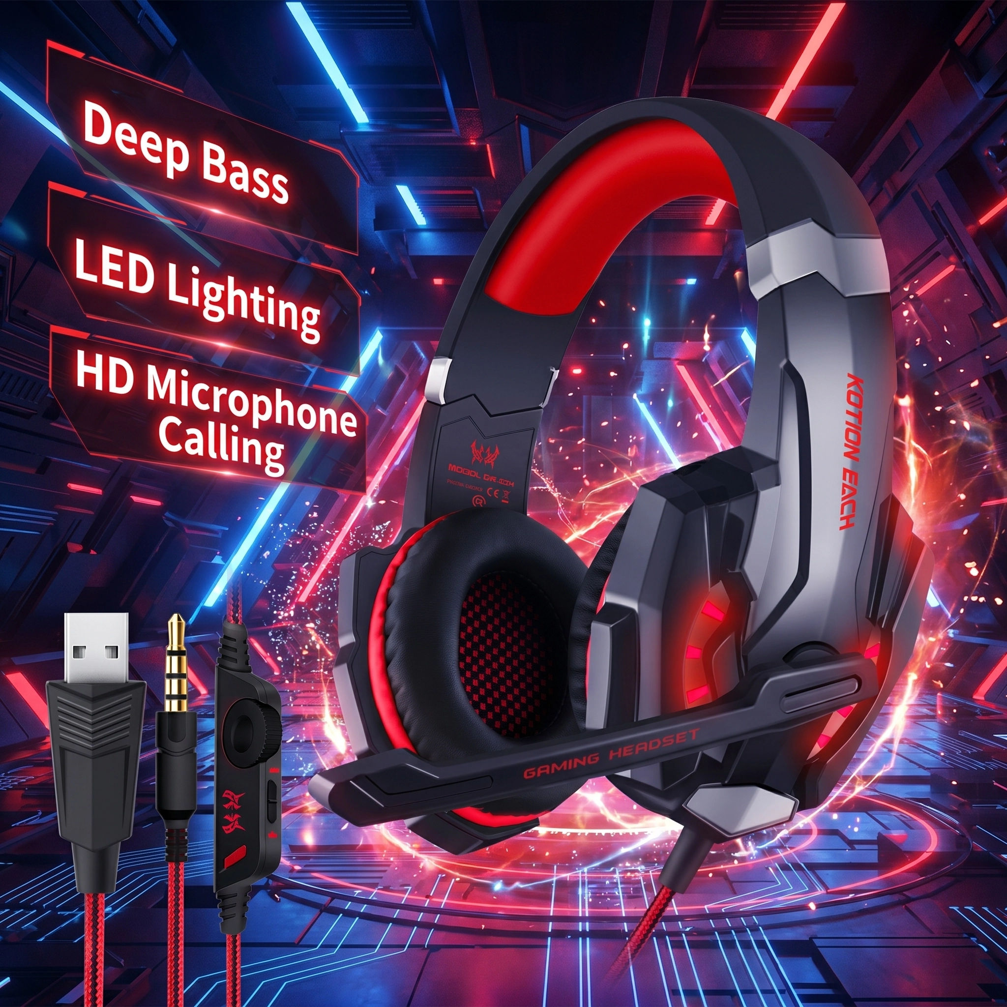 SPRISE Fones De Ouvido Com Excesso De Peso Baixo Sem Fio Bluetooth Jogos Luzes LED Para PC PS4 Xbox Um