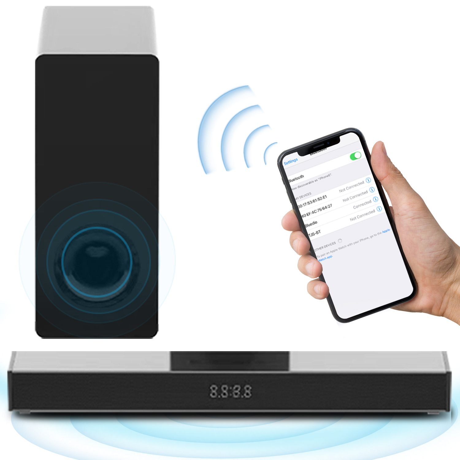 Sistema de Home Theater All-in-One com Soundbar Black 2.1 e Subwoofer de Graves Profundos, com Suporte Wireless para TV,